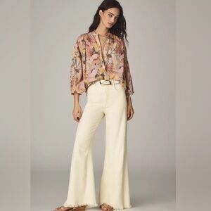 NWT! Anthro Yellow The Adi Linen Mid-Rise Flare Pants by Pilcro - 32 TALL 🎢